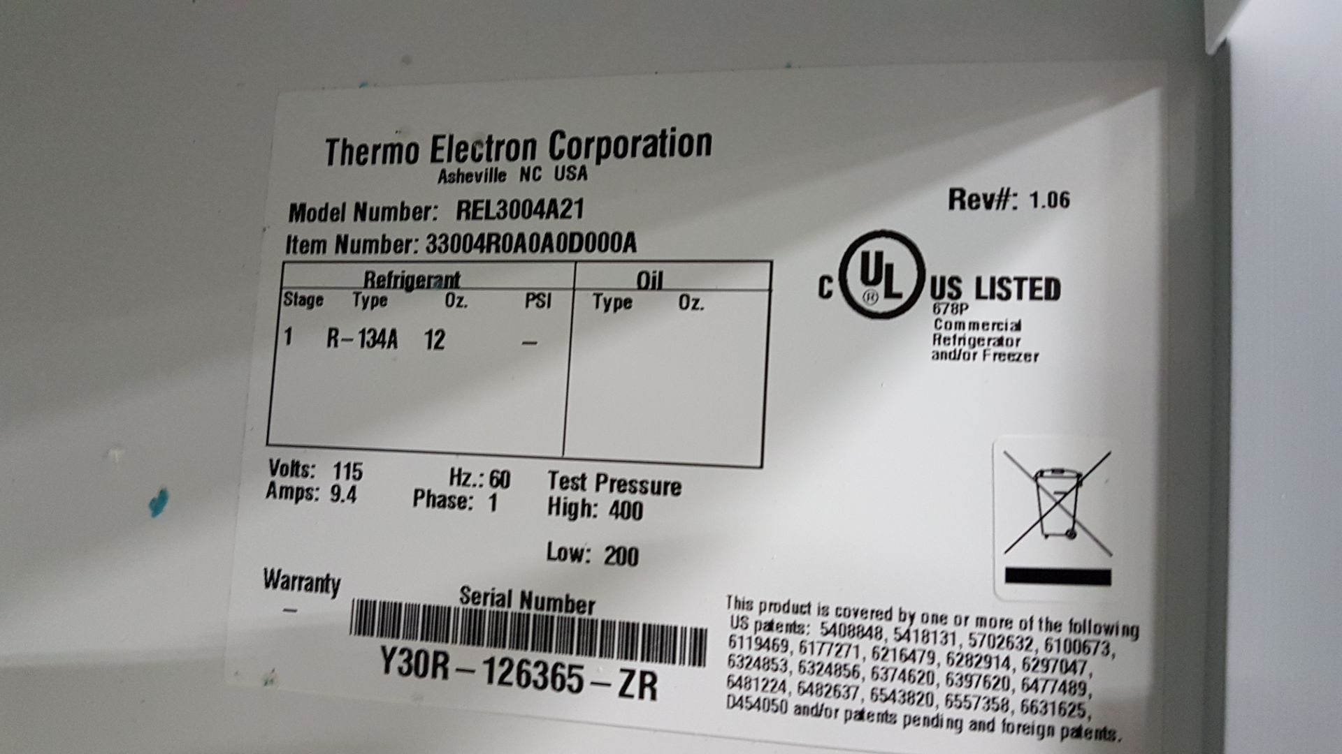 Thermo Electron freezer, model REL3004A21, 29" W x 26" D x 52"H chamber, 115 volts. - Image 15 of 18