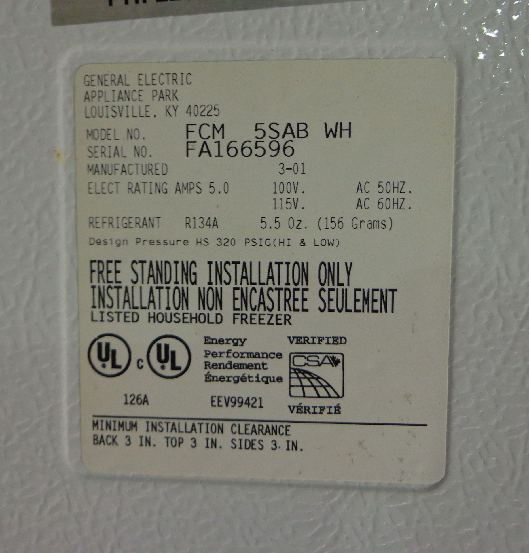 5 cu ft General Electric Chest Freezer - Image 3 of 4