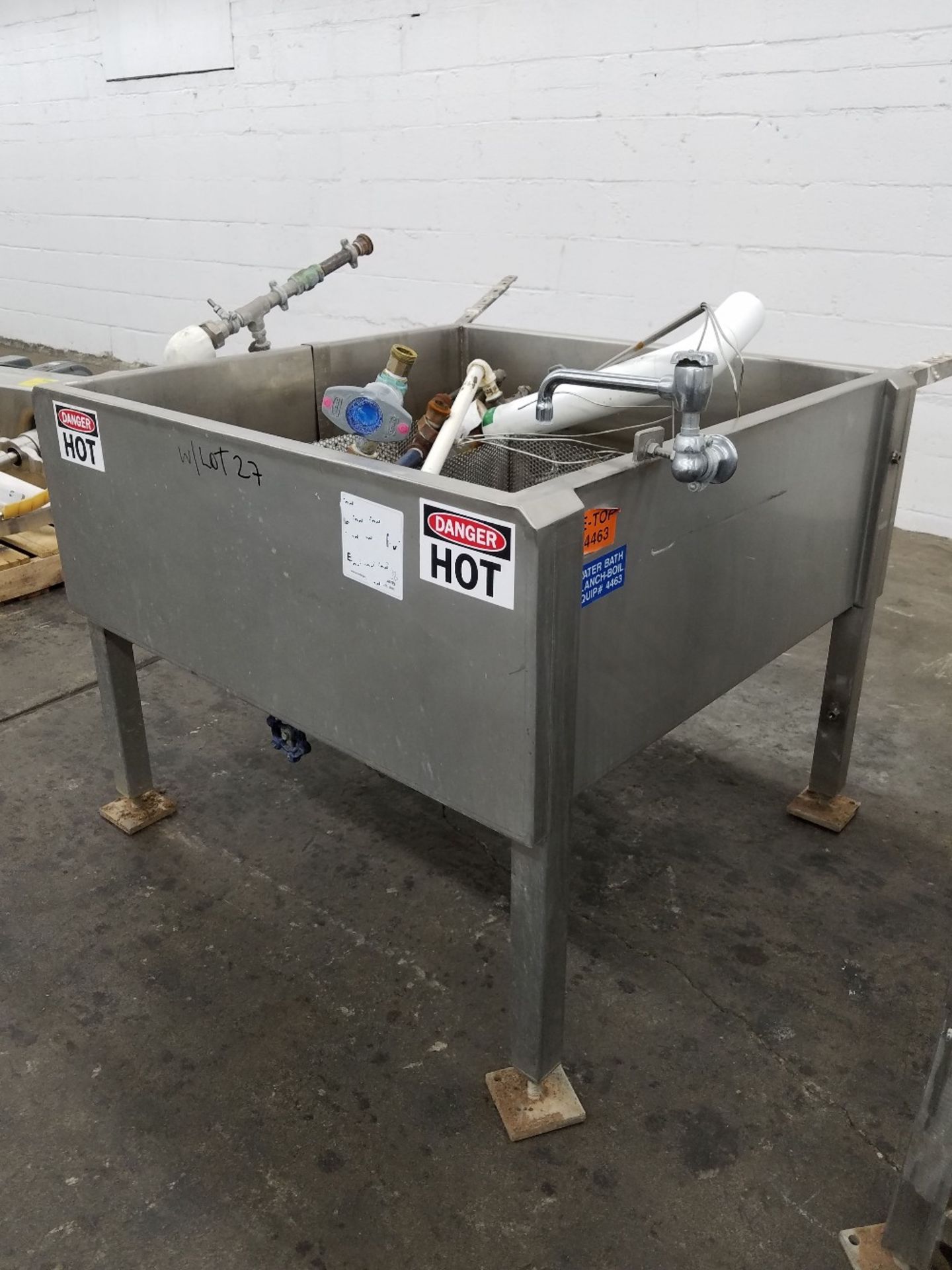 Blancher, stainless steel construction with 36" x 36" x 12" deep jacketed blanching tanks - Image 6 of 9