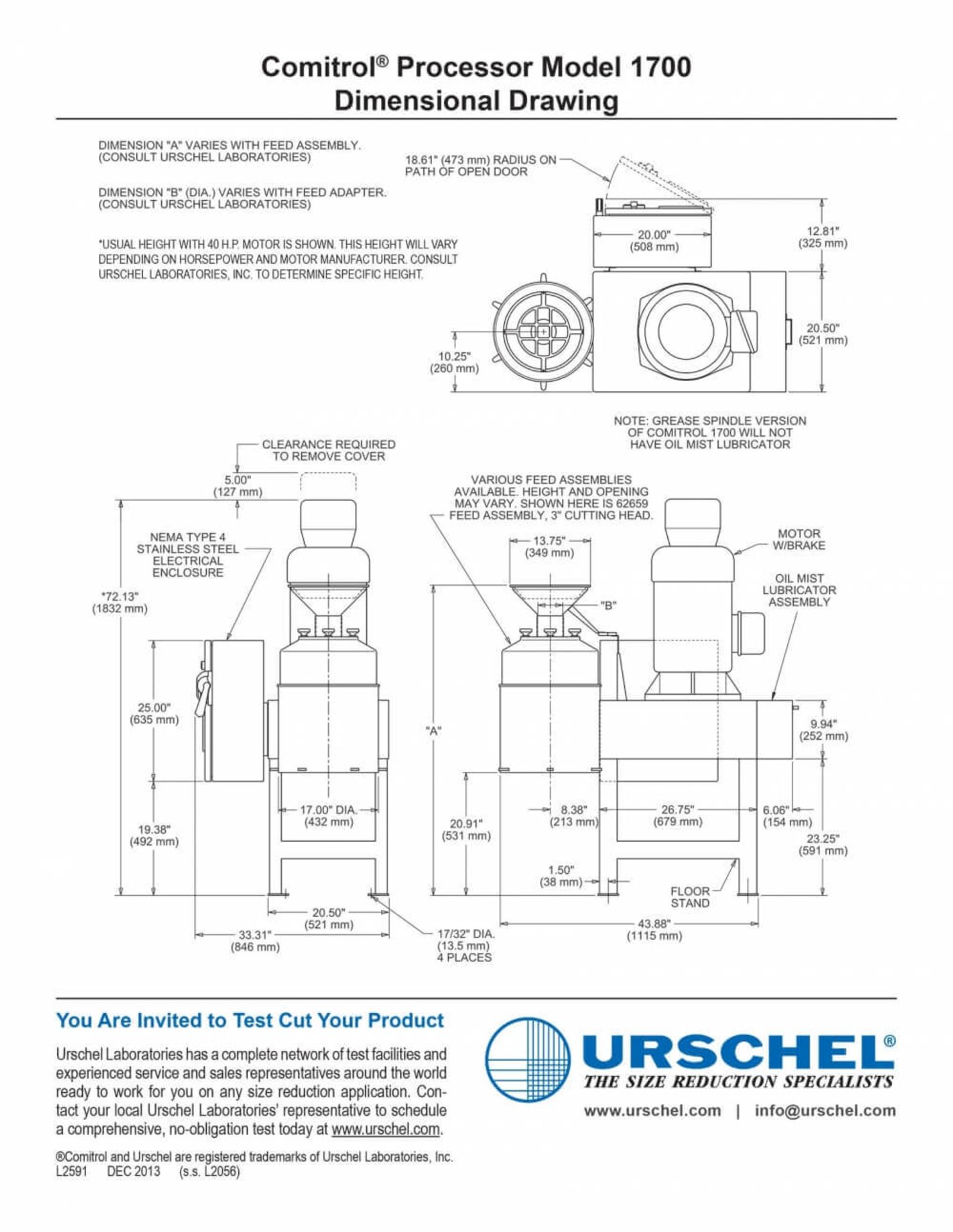 Urschel Comitrol Processor, Model 1700, serial number 1918 equipped with 10HP Pacemaker motor - Image 6 of 17