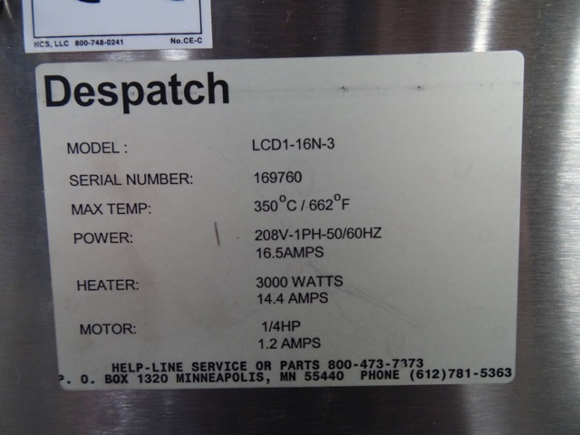 1.6 CU FT DESPATCH OVEN, MODEL LCD1-16N-3 - Image 9 of 9