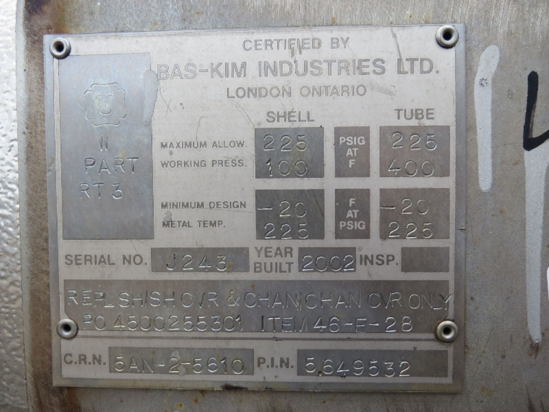 BAS KIM Ind. Shell and tube Heat Exchanger, All 316L Stainless Steel Construcion, 10-1/2" Diameter x - Image 4 of 5