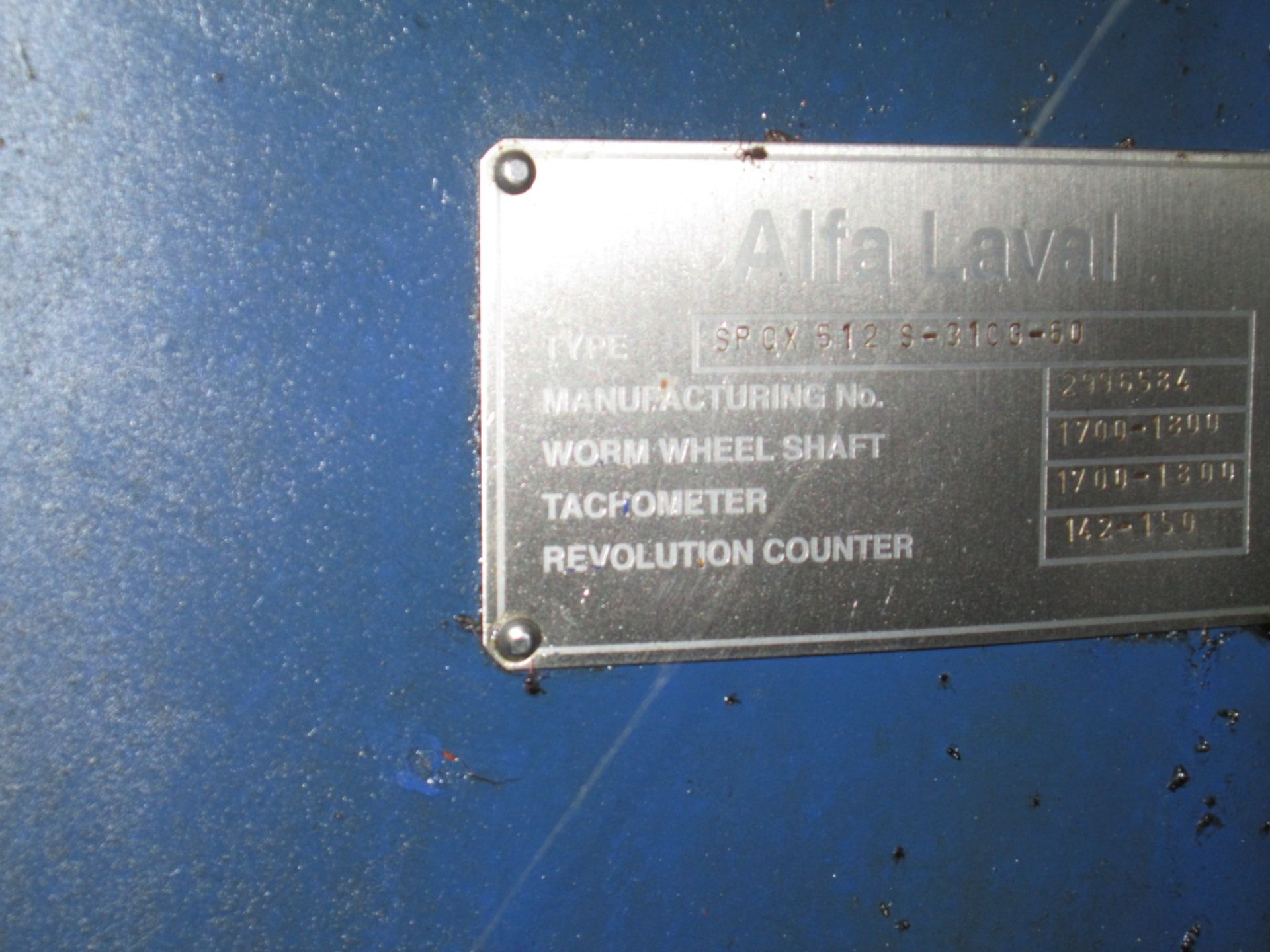 Alfa Laval Centrifugal Seperator, Type SPQX512S-31CG-60, MFG # 2996584. Worm Wheel Shaft 1700 - 1800 - Image 6 of 7