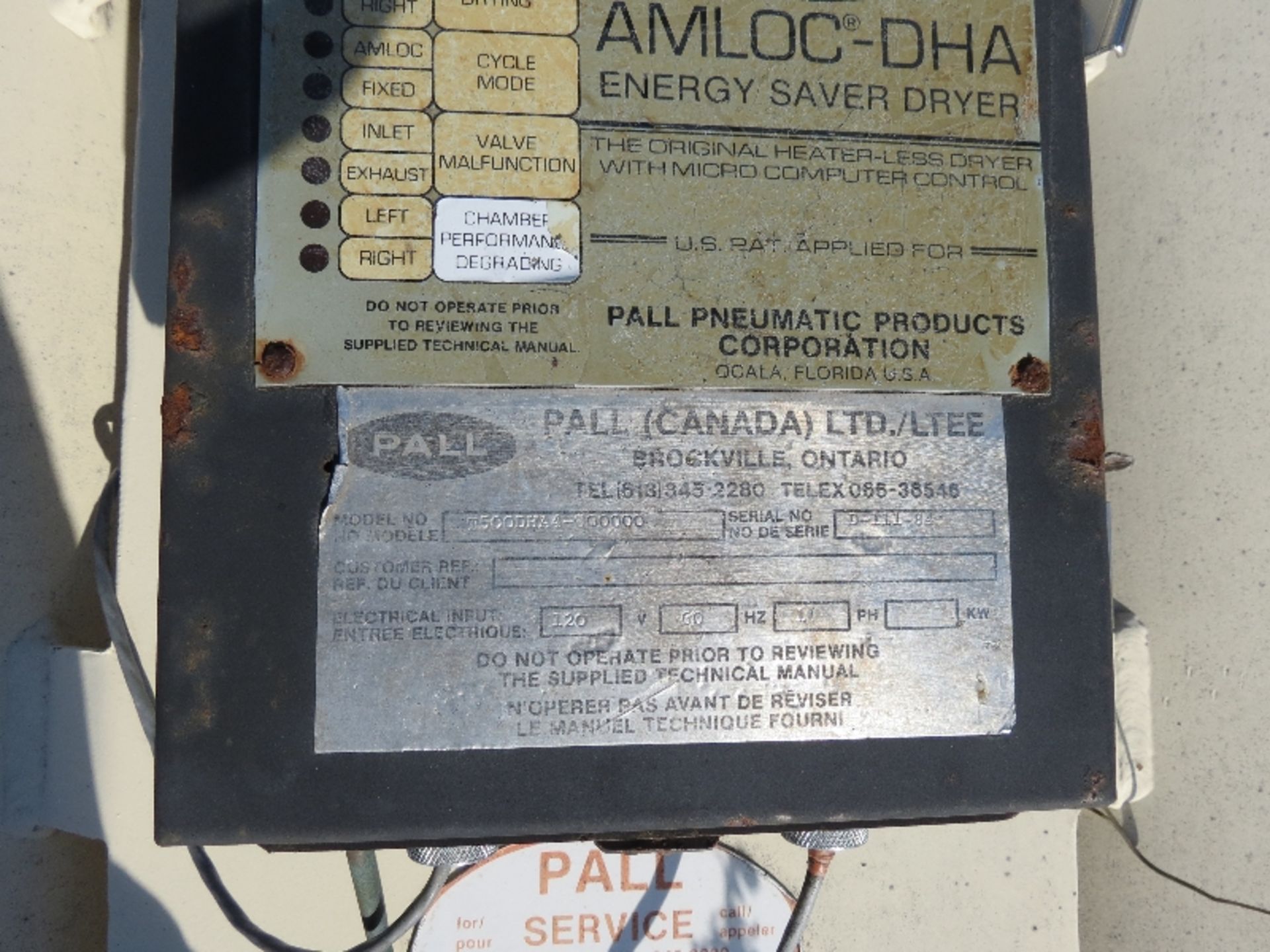 Pall Air Dryers Model T5000DHA4-000000   Serial Number D-111-84, Electrical input 120v/60v/1Hz, - Image 3 of 6
