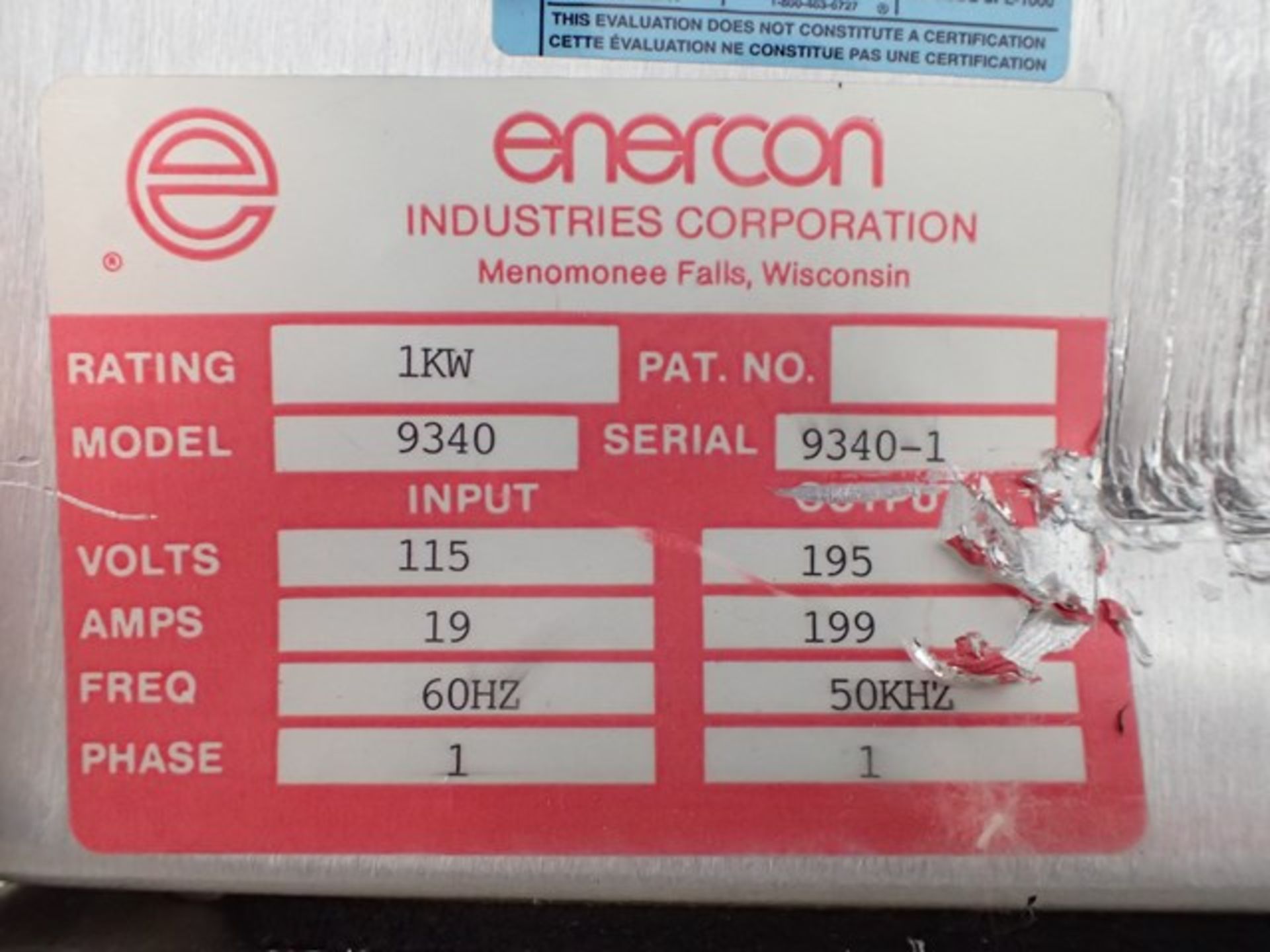 Enercon induction sealer, model 9340 - Image 2 of 8