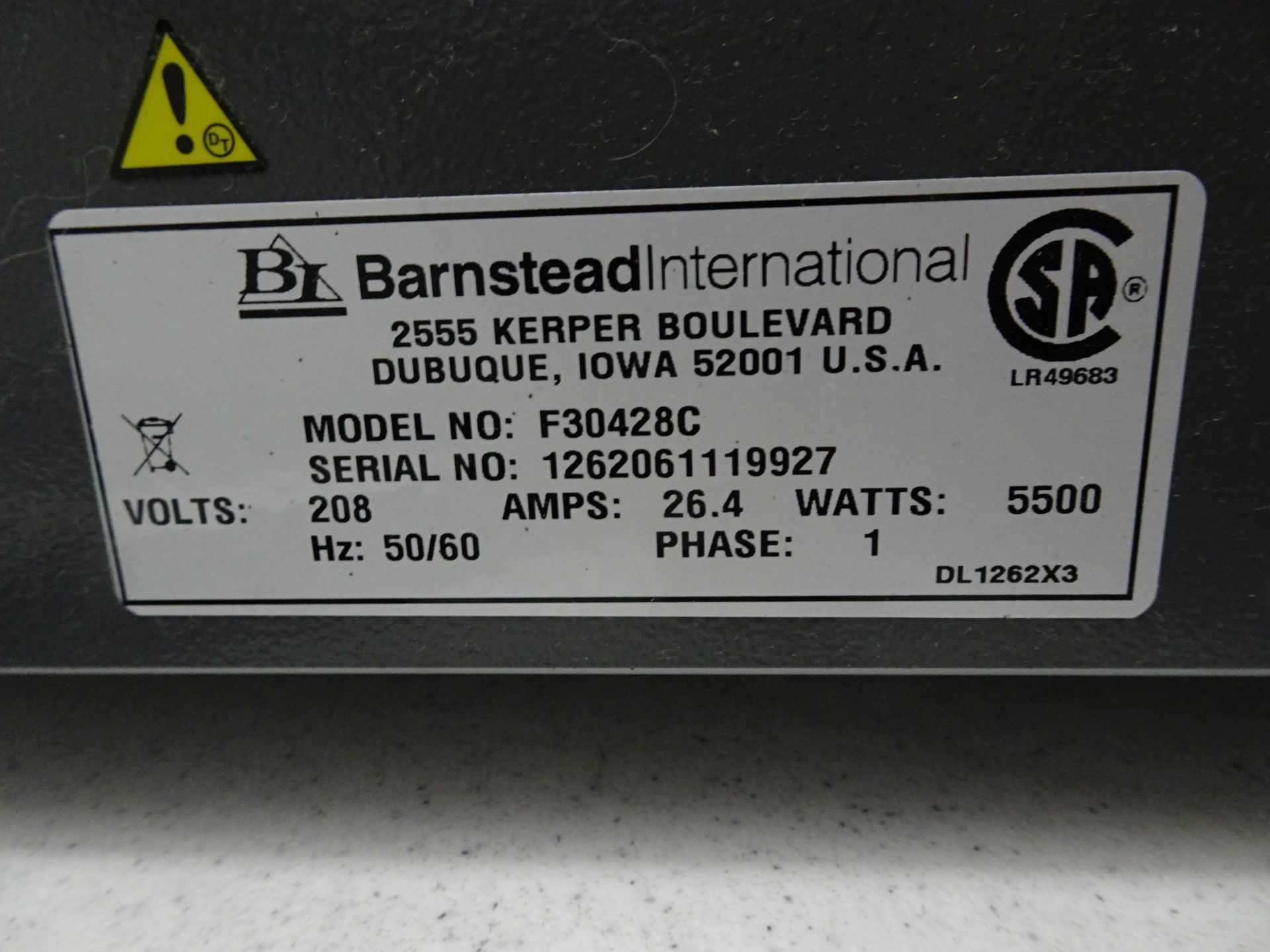 Barnstead Thermolyne Series 30400 Large Chamber Muffle Furnace, Model F30428C, 208V, 1PH, 50/60Hz sn - Image 5 of 5