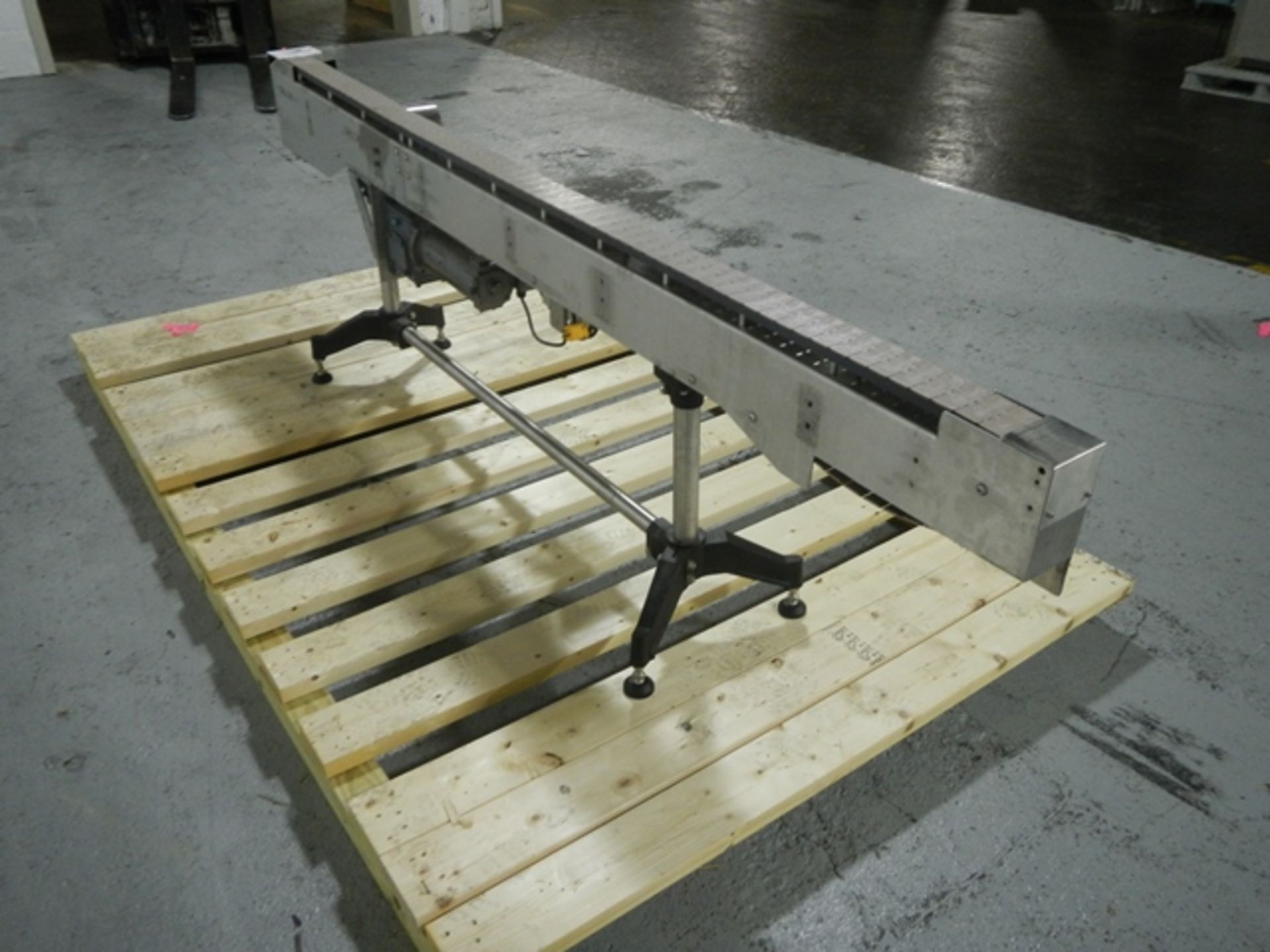 3" wide x 100" long slat conveyor, on stand with .25 hp, dc motor with controller. - Image 5 of 9