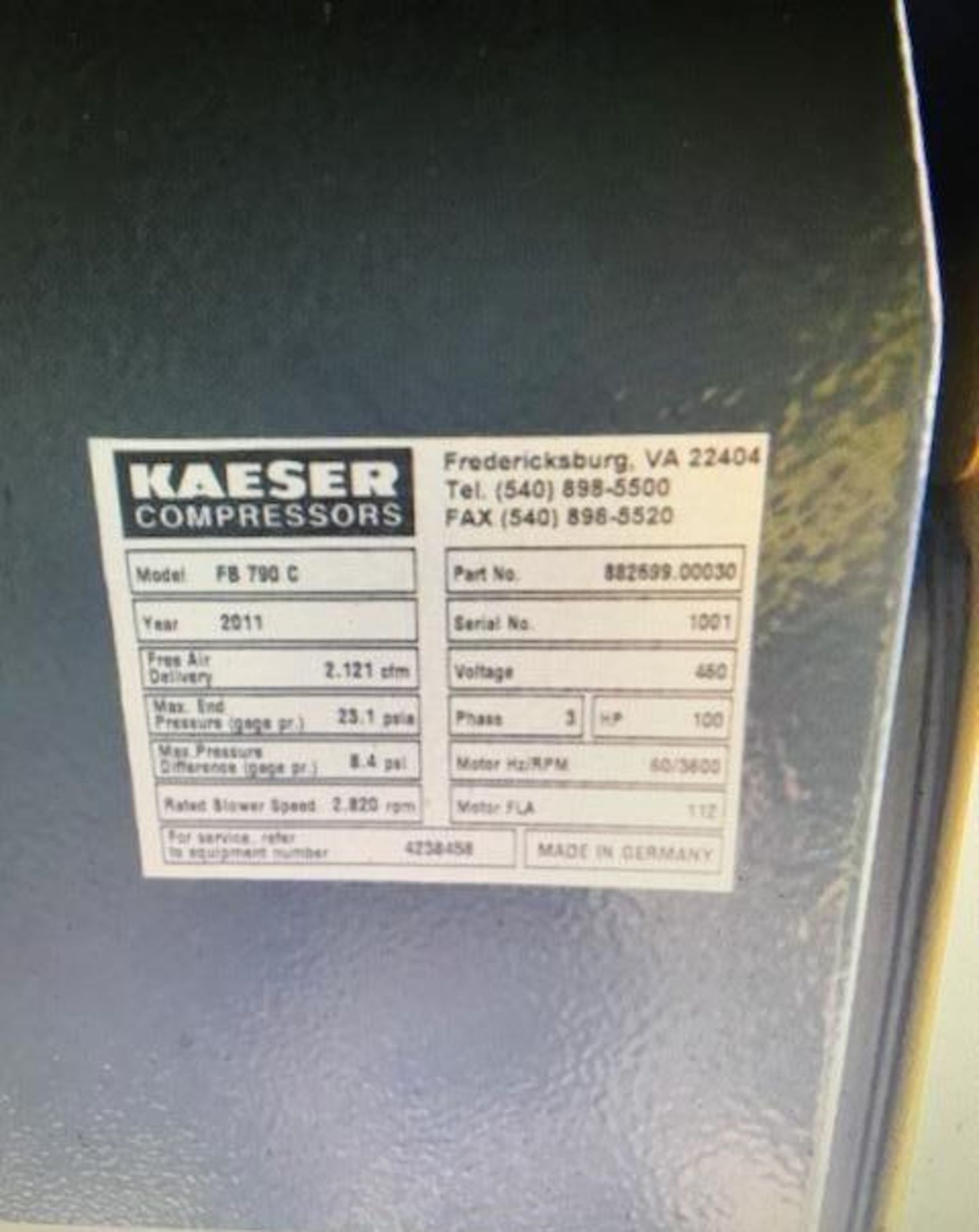 100 HP Kaeser Air Compressor Model FB790 C w/ ABB Controller. New in 2011 - Image 9 of 9