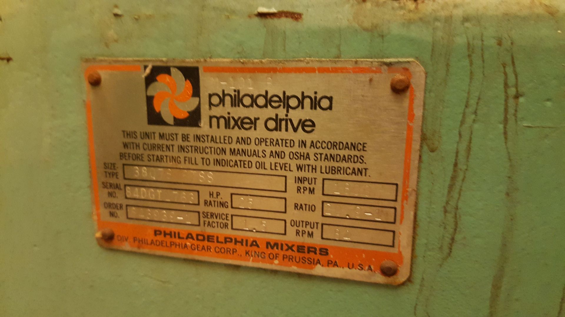 Philadelphia Agitator/Mixer Drive. Type Size 3807S - Image 3 of 12