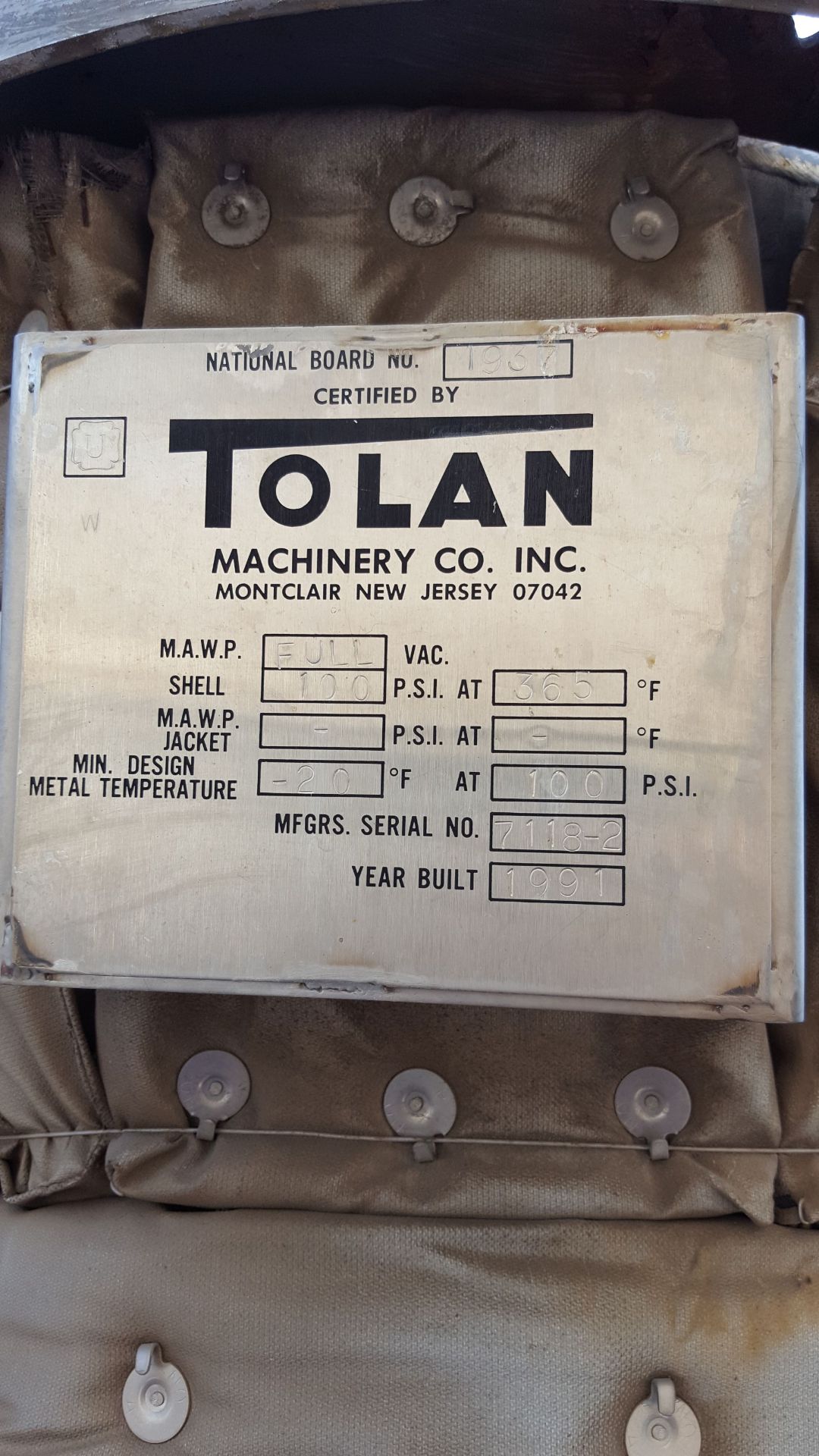 Tolan Machinery Co. Stainless Steel Vessel, 42" straight side x 21" dia. - Image 3 of 6