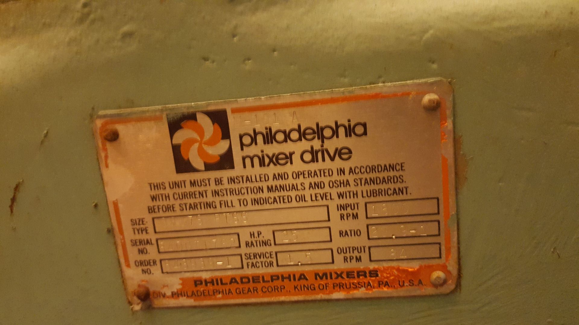 Philadelphia Agitator/Mixer Drive. Type Size 3807S - Image 3 of 9