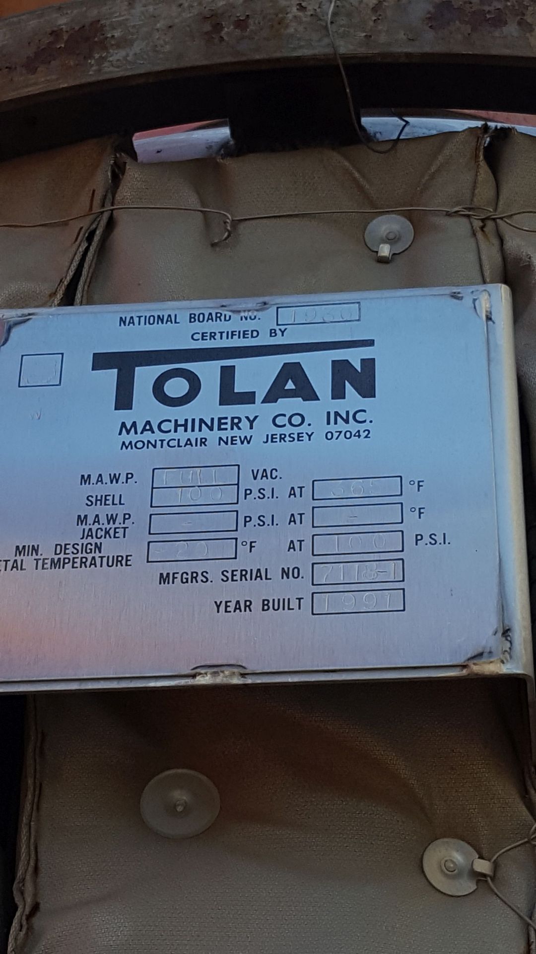 Tolan Machinery Stainless Steel Vessel 65" x 36" National Board 1936 - Image 5 of 7