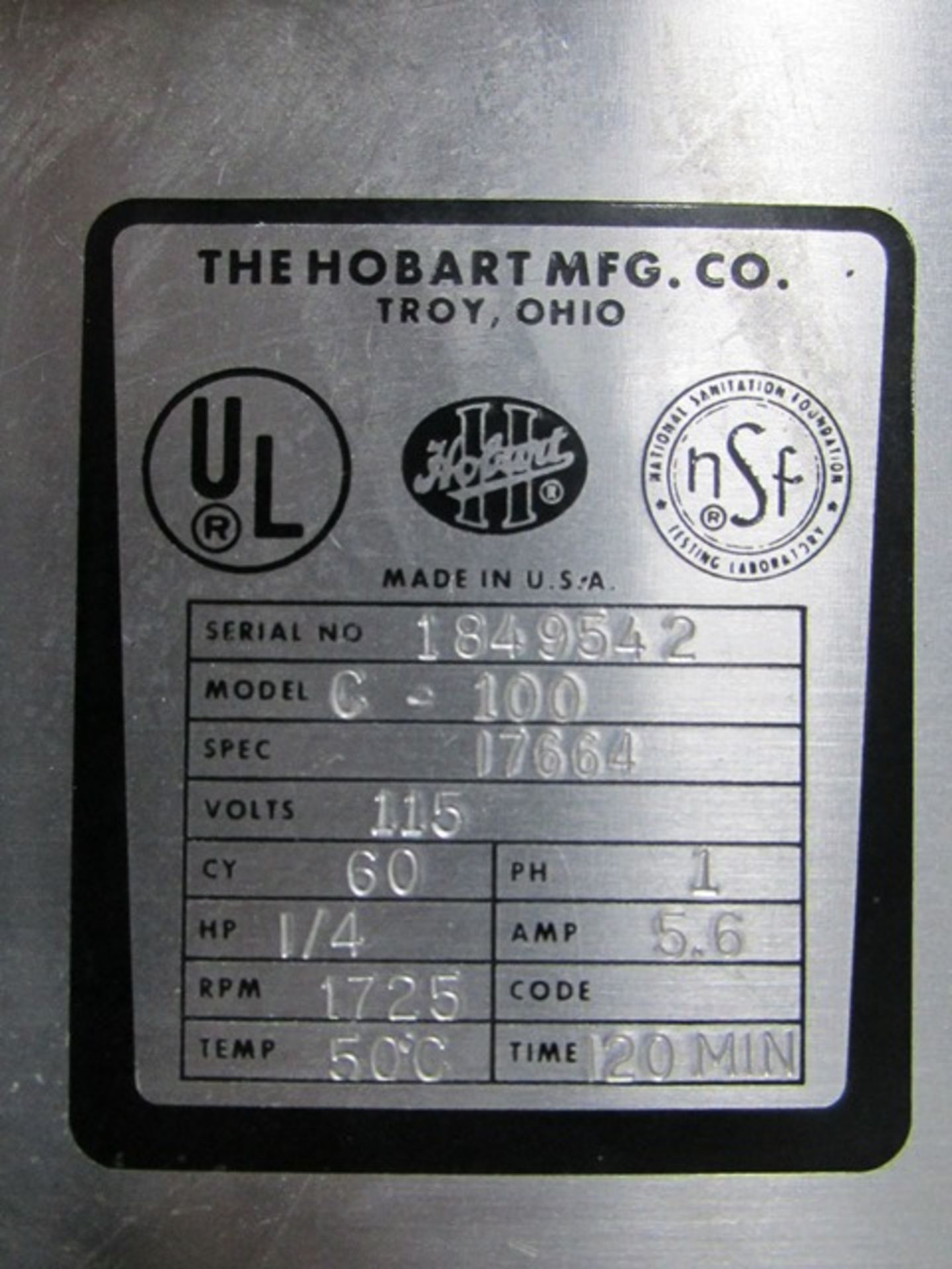 10 QT HOBART MIXER, MODEL C-100 - Image 7 of 7