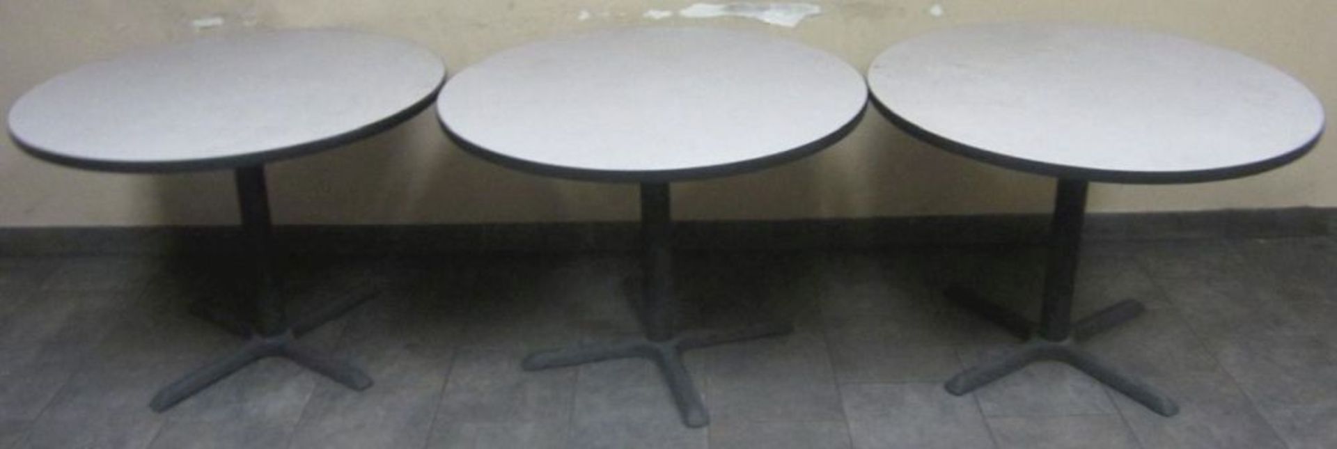 3) 42" ROUND TABLES W/ STACKING CHAIRS IN 2 STACKS