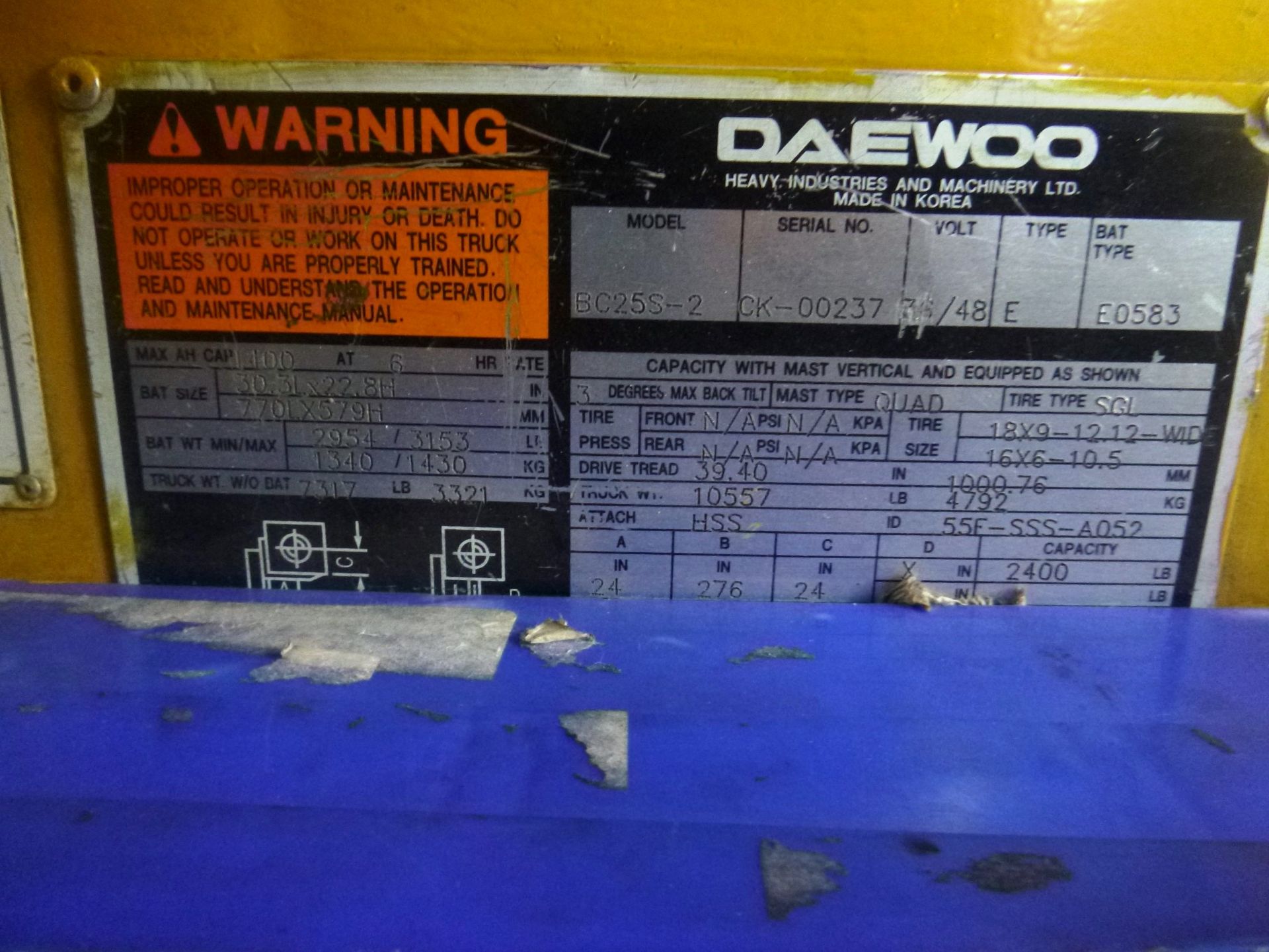Daewoo Electric Forklift (Restricted Removal: Not available for removal until after May 1st.) - Image 4 of 5