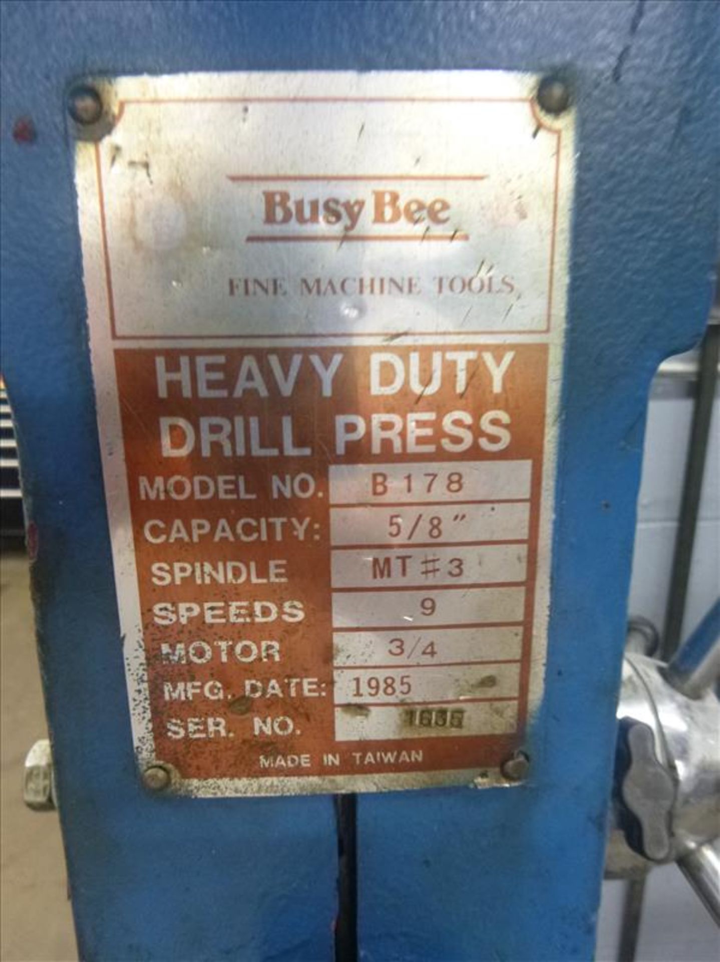 Busy Bee pedestal drill press, model B178, ser. no. 1635, 5/8" cap., c/w drill vise - Image 2 of 2