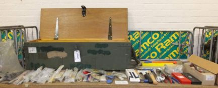 Large wooden tool chest with assorted tooling
