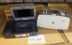 Various electric items - printer, Sony video cassette recorder, Sony video camera