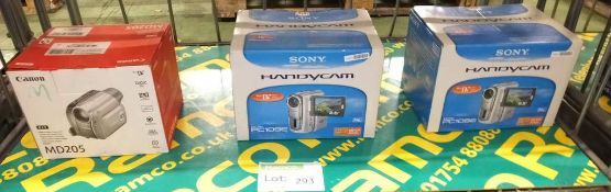 Canon MD205 digital video camcorder & 2x Sony Handy cam PC109E