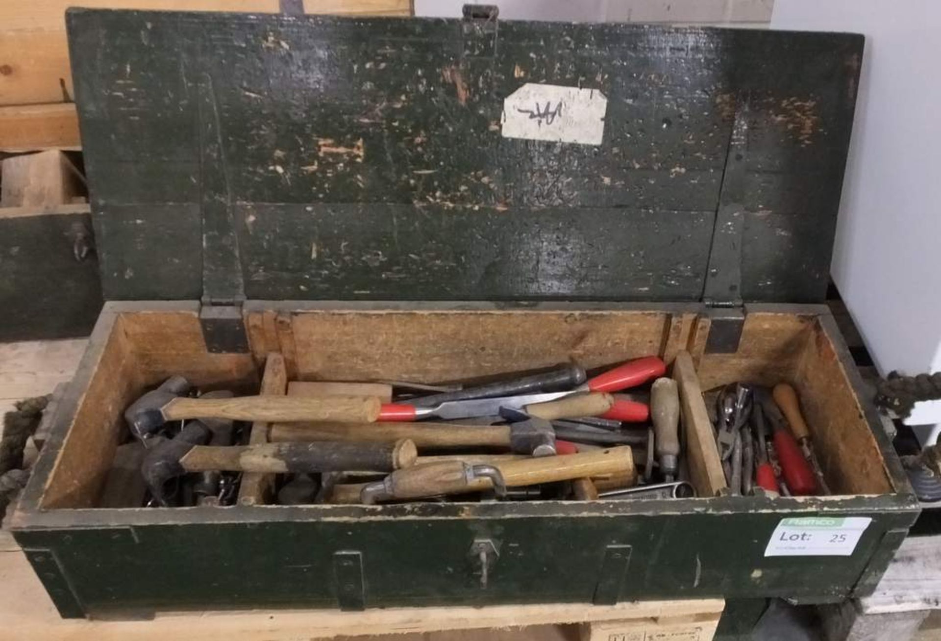 Wooden tool box with assorted tooling