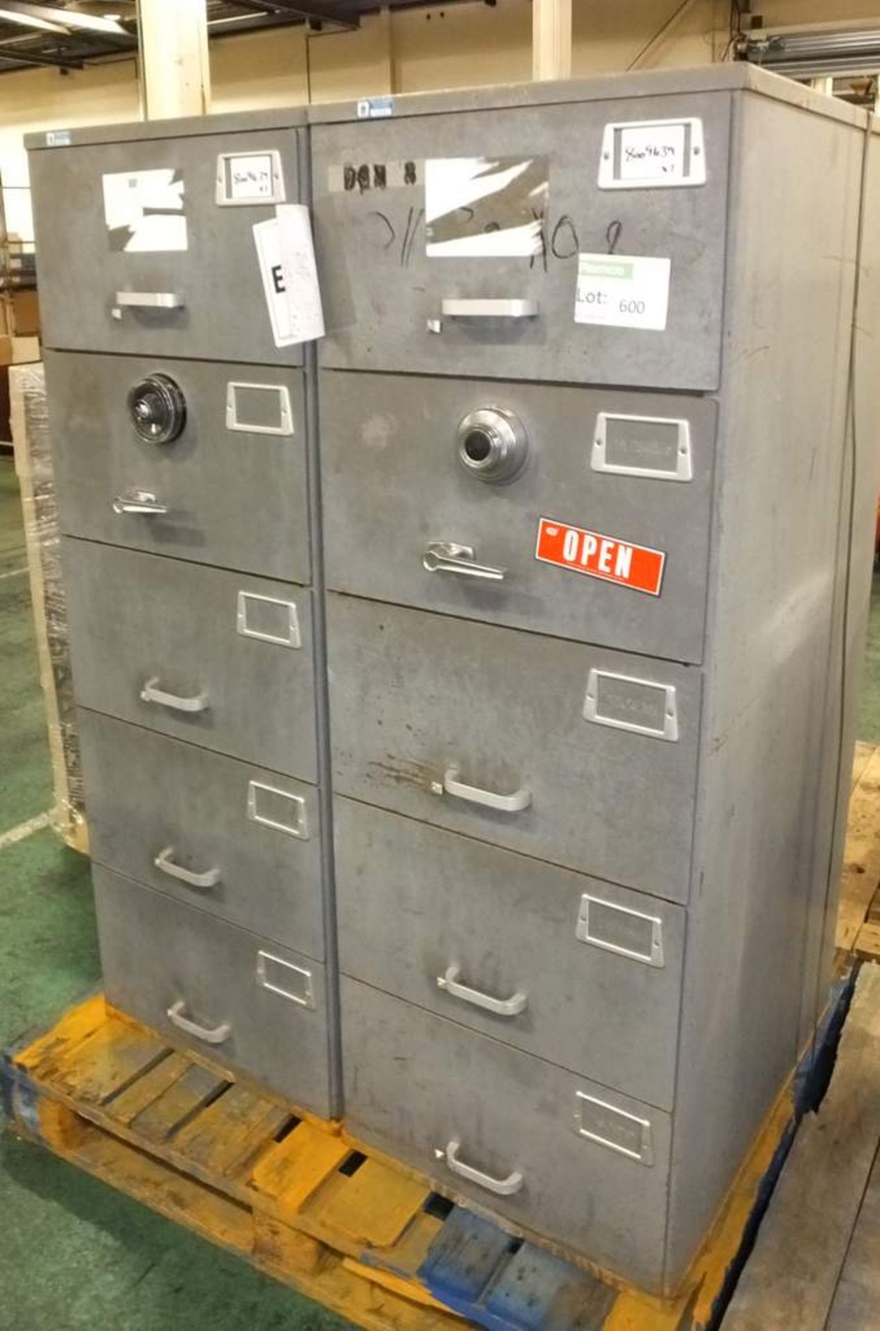 2x 5 drawer combination filing cabinets (combination unknown)