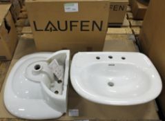 2x Laufen Swing 62 10402 White basins / sinks 62 x 52cm