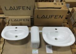3x Laufen Ceramic items - 1x 10401 Swing 54 White sink 53 x 43cm, 1x 15400 Swing small Whi
