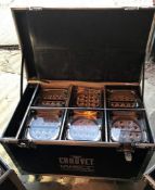 6 Chauvet Well II wireless LED uplighter in charging case.