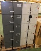 2x 5 drawer combination filing cabinets (combination unknown)
