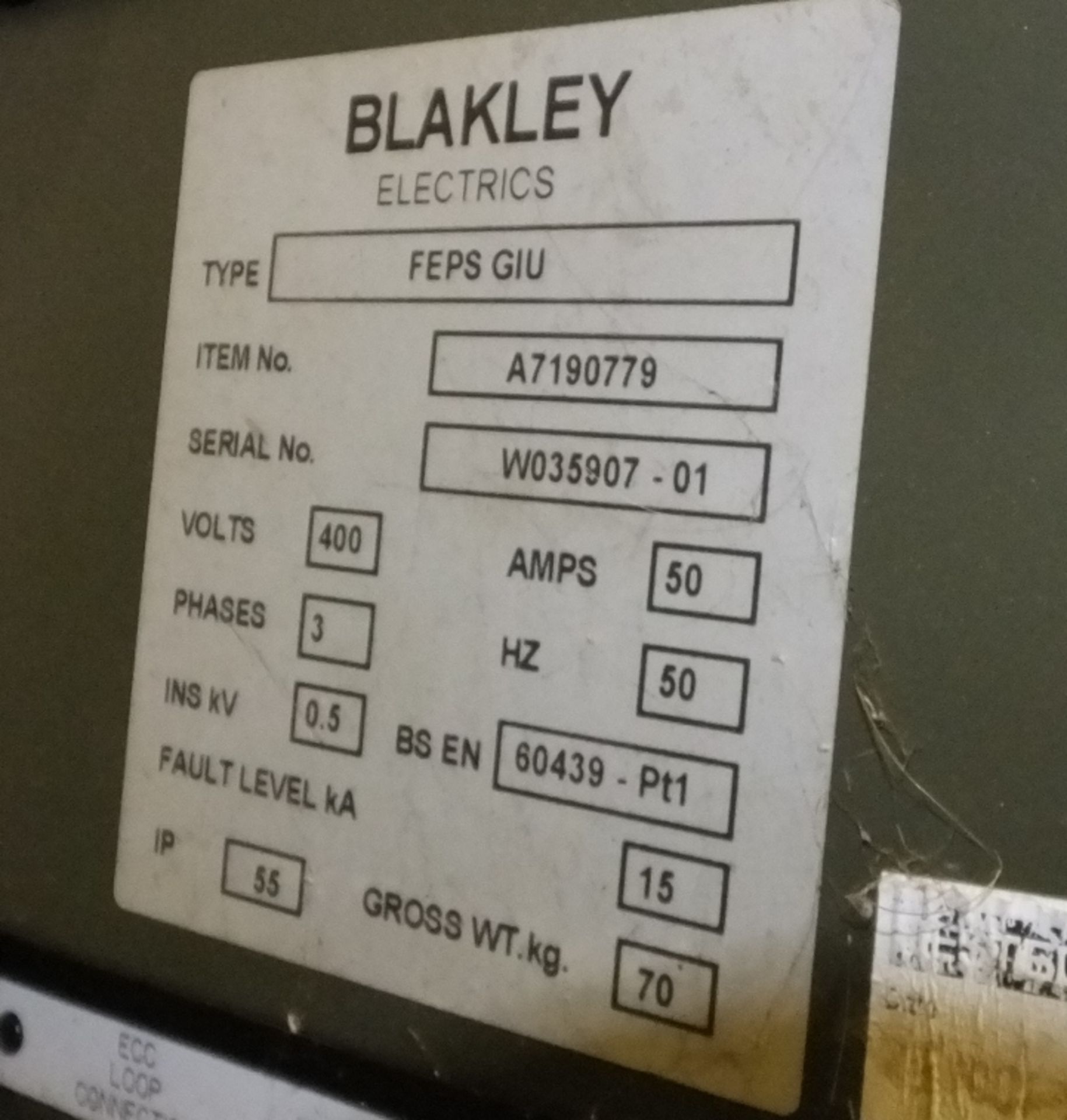 Blakley Electrics - Type FEPS GIU power distribution unit - 400 V - 50 A - 3 ph - 50 hz - Image 4 of 5