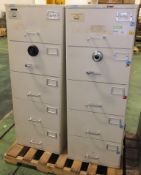 2x 5 Mosler drawer combination filing cabinets (combination unknown)