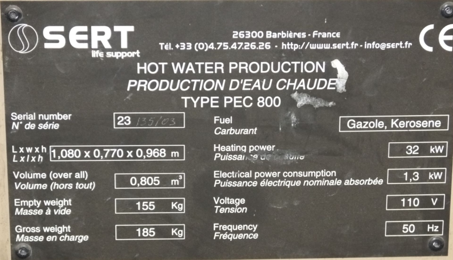 Sert kerosene water heater type PEC 800 (as spares) - Image 2 of 2