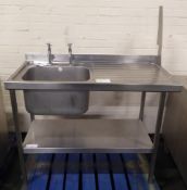 Stainless Steel Kitchen Basin / Sink With Shelf 120 x 60 x 100cm (WxDxH) - Please note tha