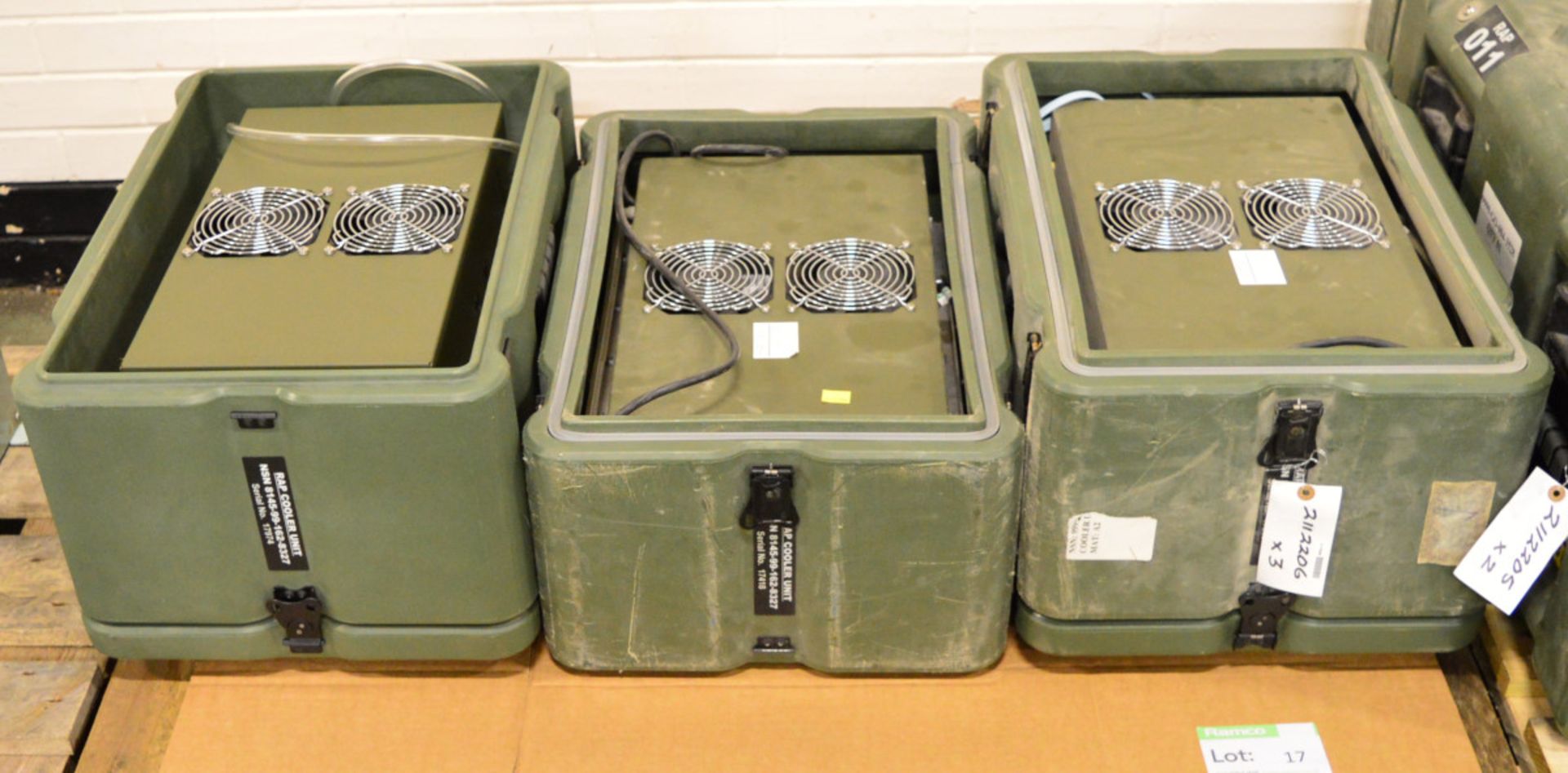 3x RAP Cooler Units NSN 8145-99-162-8327. Some Case Lids Missing.