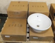 6x White Stone Round Basin Ceramic sink basins