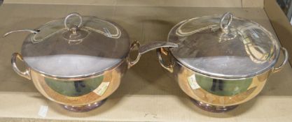 2x Silver Plated Serving Bowls with Ladles