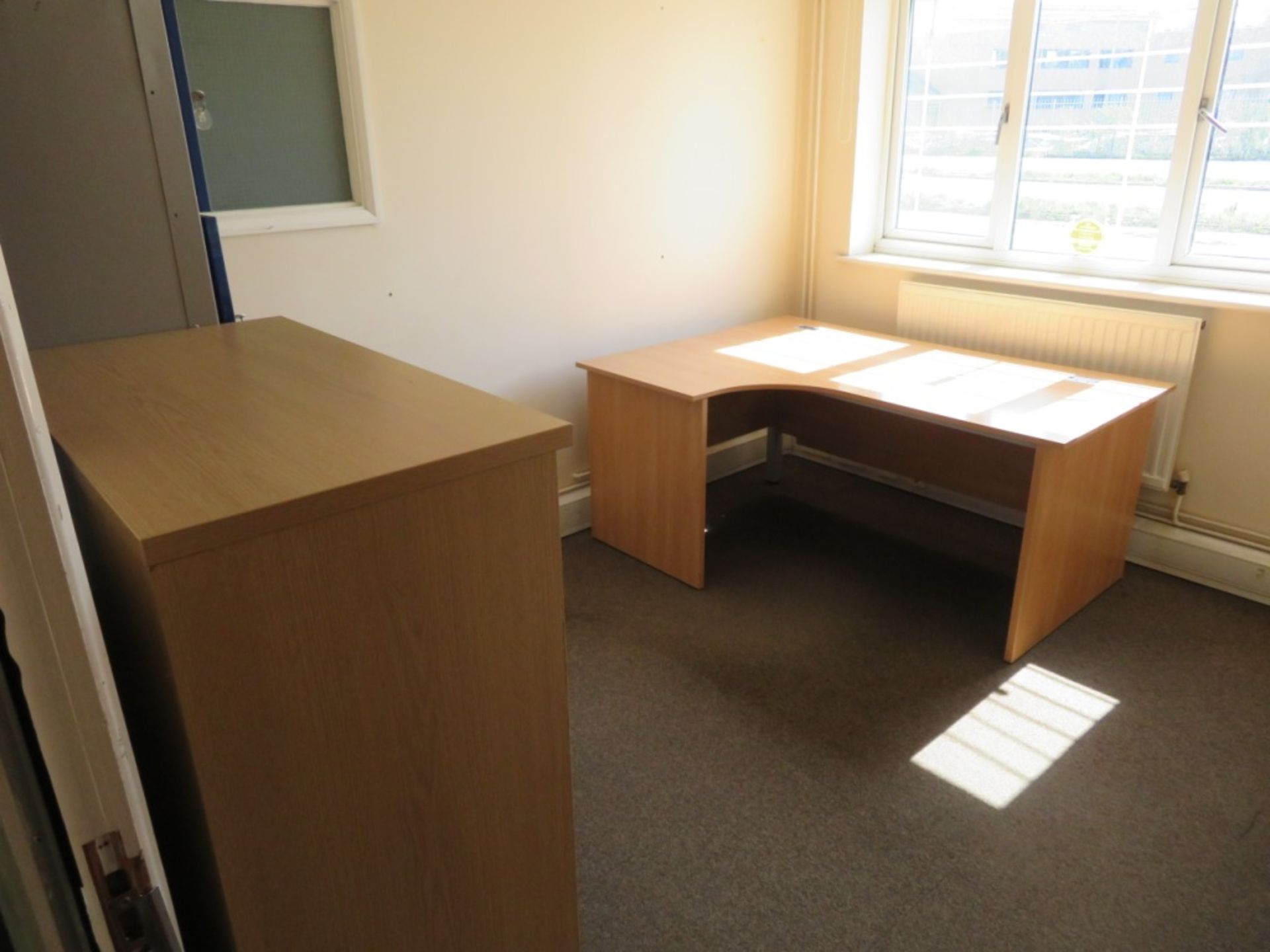 Contents of office to include corner desk, cabinet, storage locker with keys & notice boar - Image 2 of 2