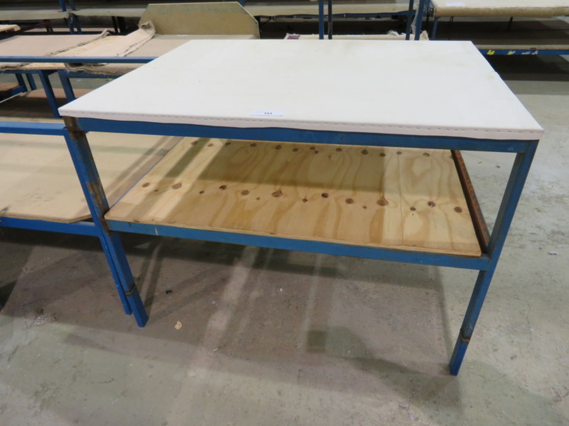 Metal frame wooden top cutting work bench - 1300 x 1000 x 970mm (LxDxH)