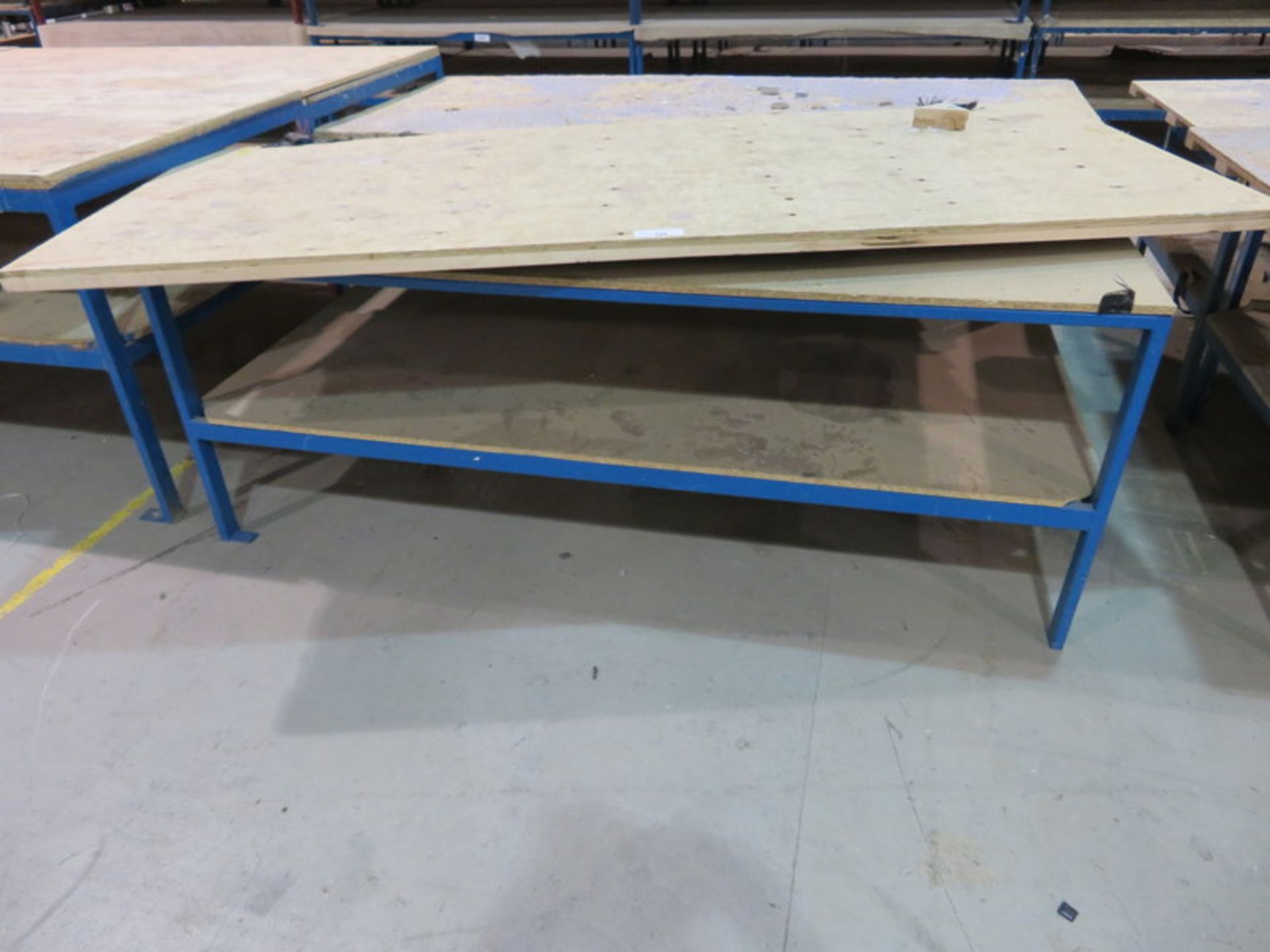 Metal frame wooden top swivel work bench - 2300 x 1000 x 830mm (LxDxH)