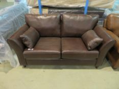 2 Seater brown leather sofa. Ex Display - 1700 x 900mm (LxD)
