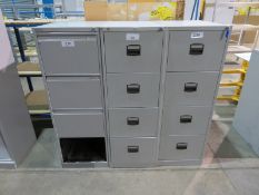 3x 3 Drawer filing cabinets compete with keys - 470 x 620 x 1320mm (LxDxH) (1 cabinet miss