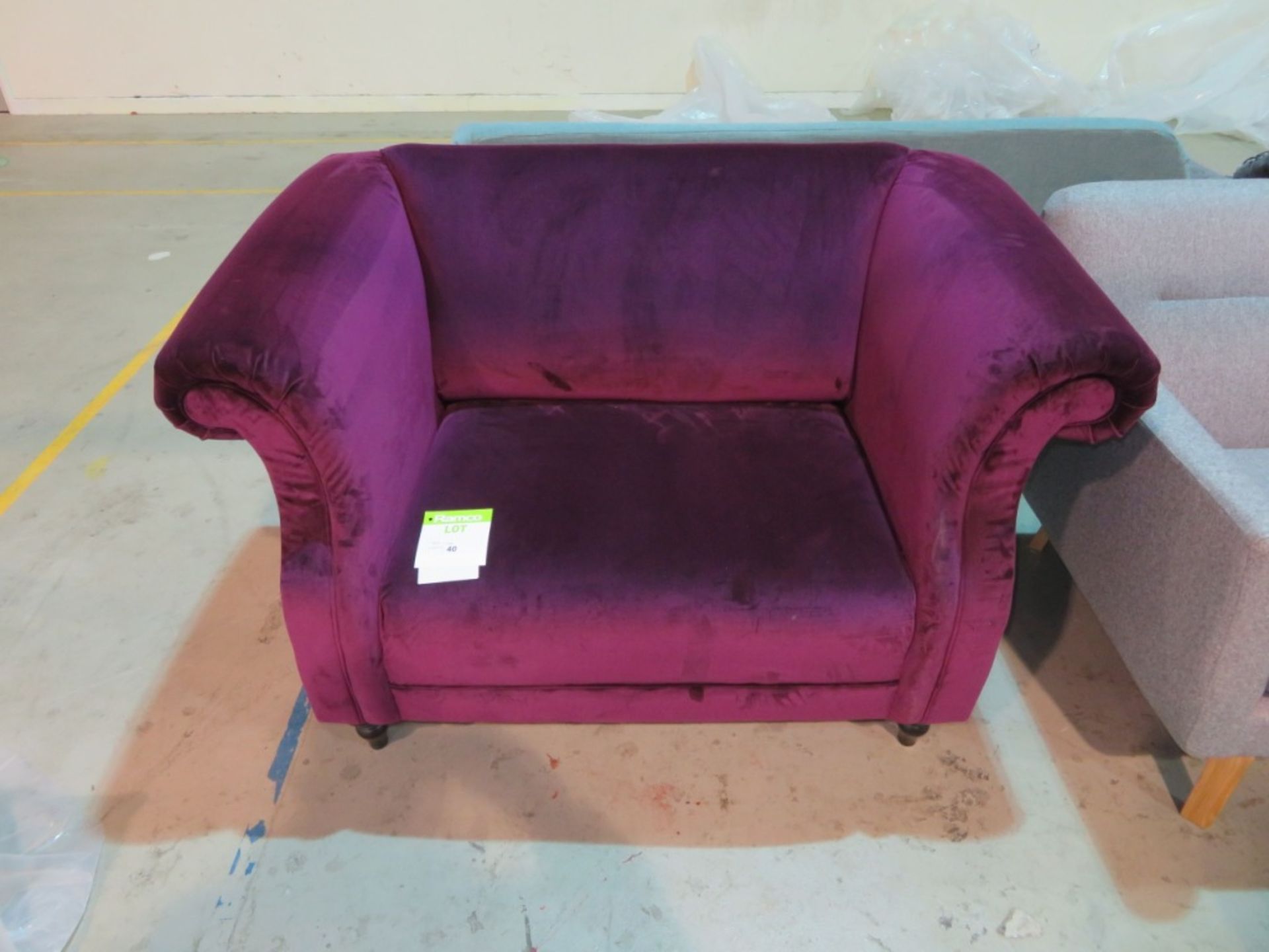Single matt velvet dark plum chair. Ex Display - 1300 x 800mm (LxD)