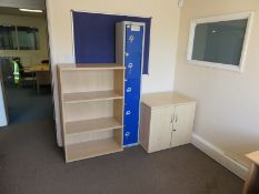 Contents of office to include corner desk, cabinet, storage locker with keys & notice boar