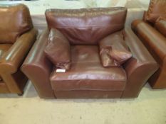 Single brown leather arm chair. Ex Display - 1240 x 980mm (LxD)