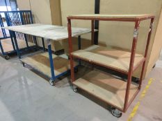 Metal frame work station - 2300 x 1000 x 1030mm (LxDxH) & portable 3 tier shelf unit