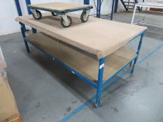 Metal frame workshop table & Dolly wheels - 2000 x 1000 x 760mm (LxDxH)