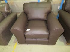 Single brown leather arm chair. Ex Display - 1050 x 980mm (LxD)