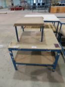 2x Metal frame wooden top work benches