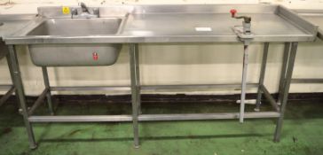 Single Bowl Stainless Steel Sink Unit 2000mm x 620mm x 870mm high.