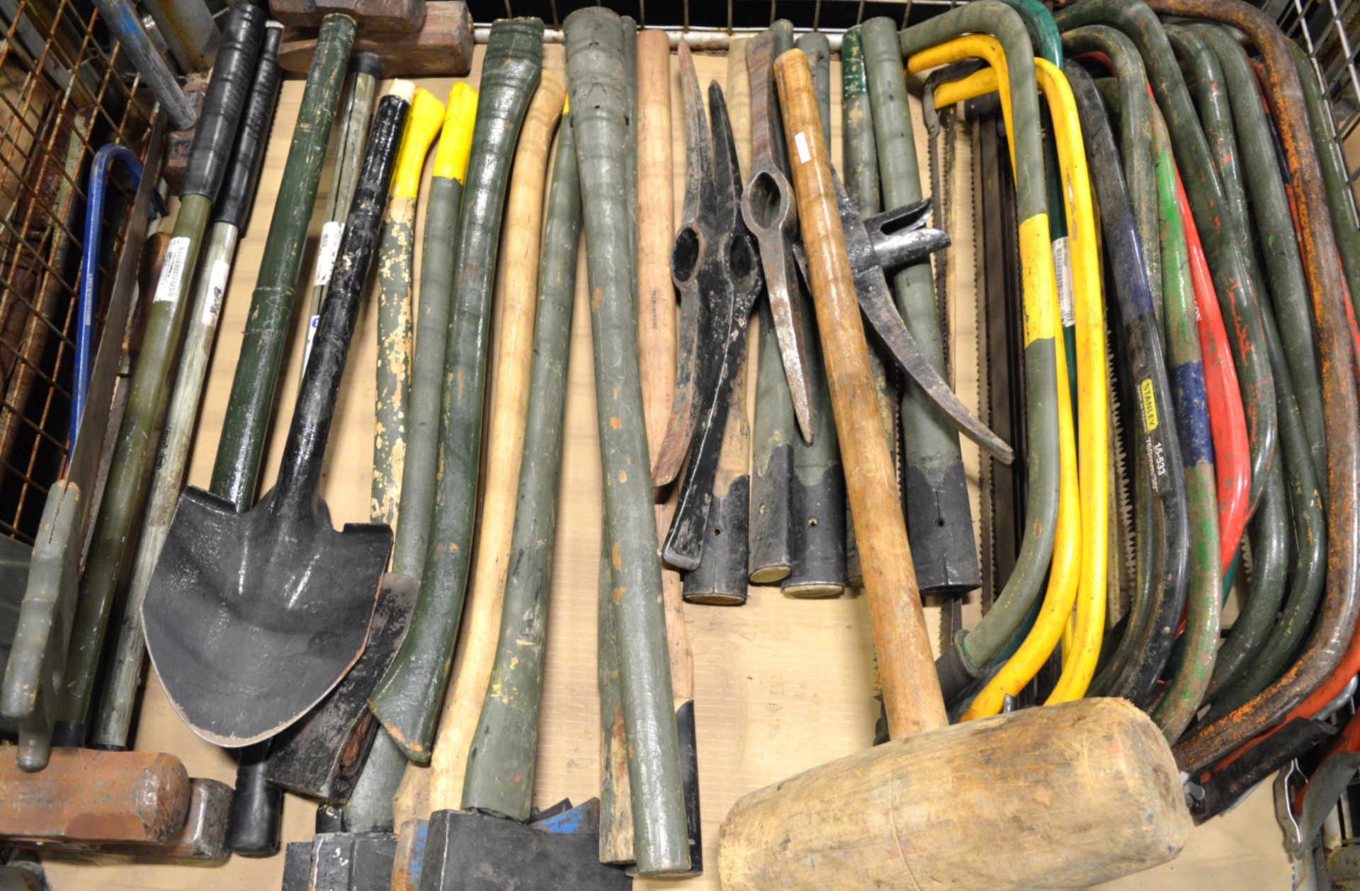 18x Bowsaws, 5x Axes, 4x Sledgehammers, Picks, Shovels, Wrecking Bar. - Image 2 of 2